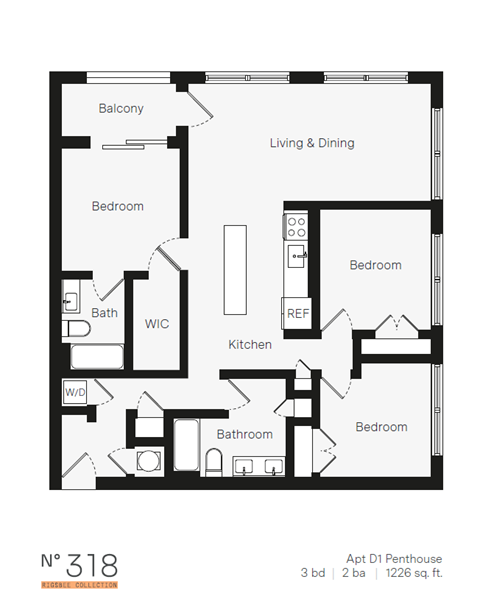 D1 Three Bedroom / Two Bath (Phase One). The Rigsbee Collection. Durham, NC.